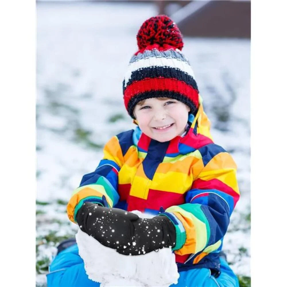 2 Pairs Kids Snow Mittens Waterproof Winter Ski Gloves Warm Thicken Snow Gloves_5